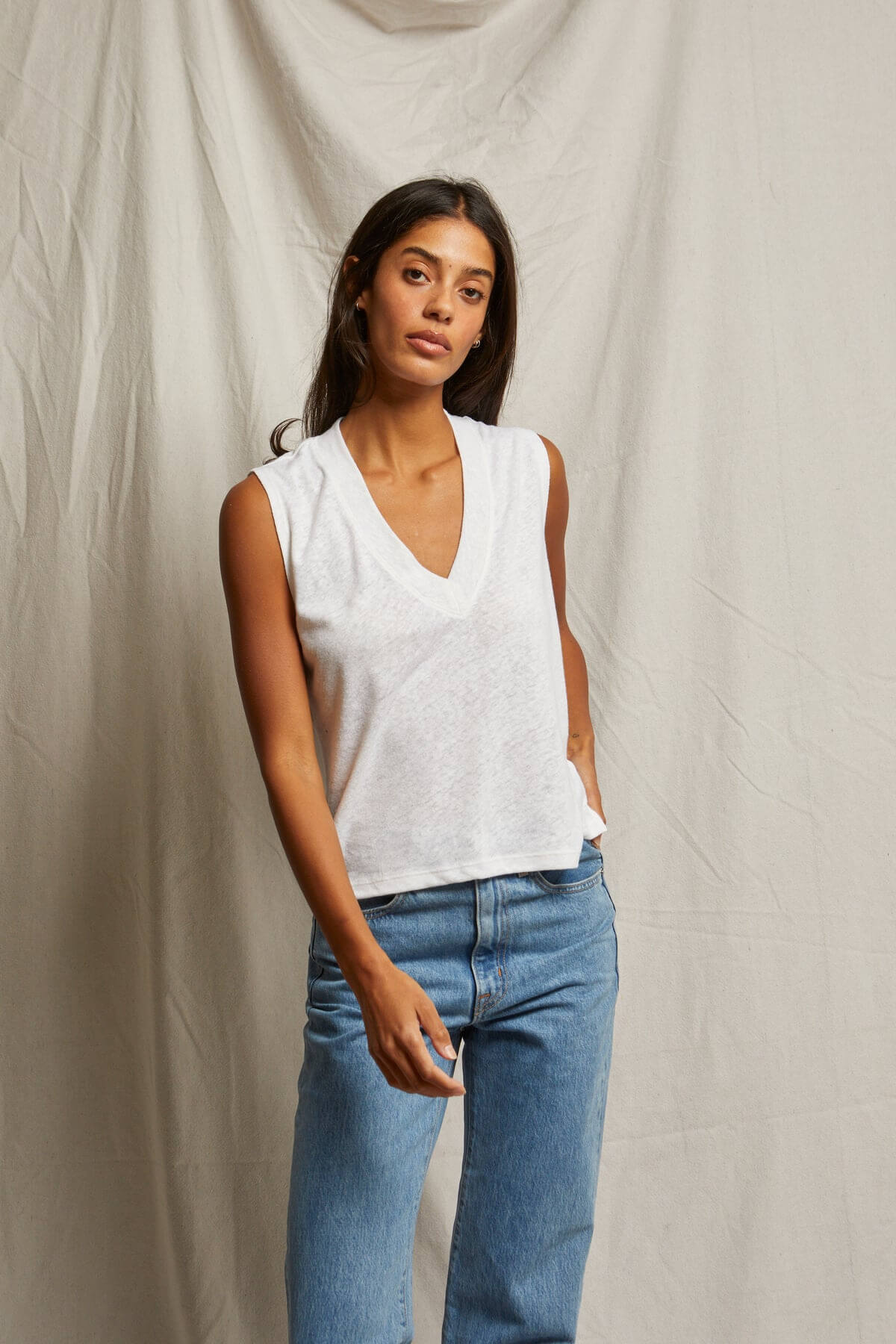 Perfect White Tee Lucy v neck tank in oatmeal