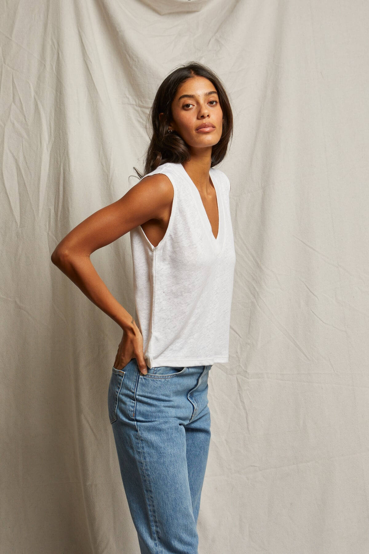 Perfect White Tee Lucy v neck tank in oatmeal