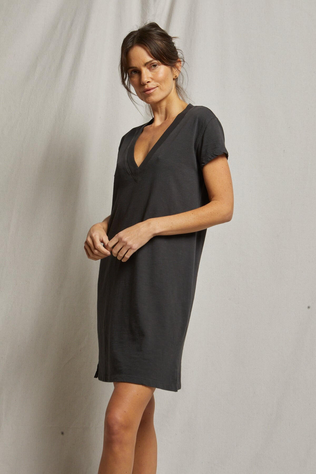 Perfect White Tee Opal jersey v neck dress in vintage black