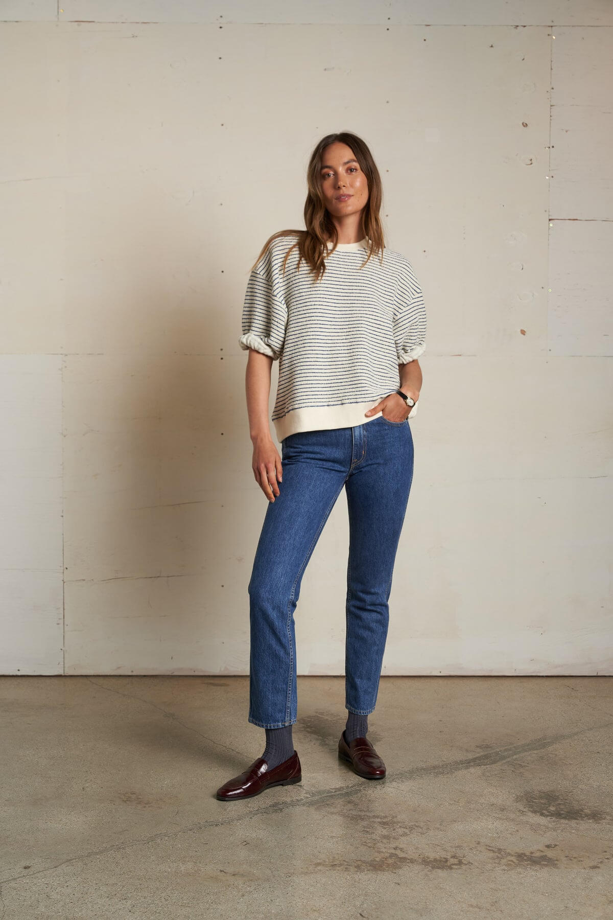 Perfect White Tee Rebecca Stripe Navy