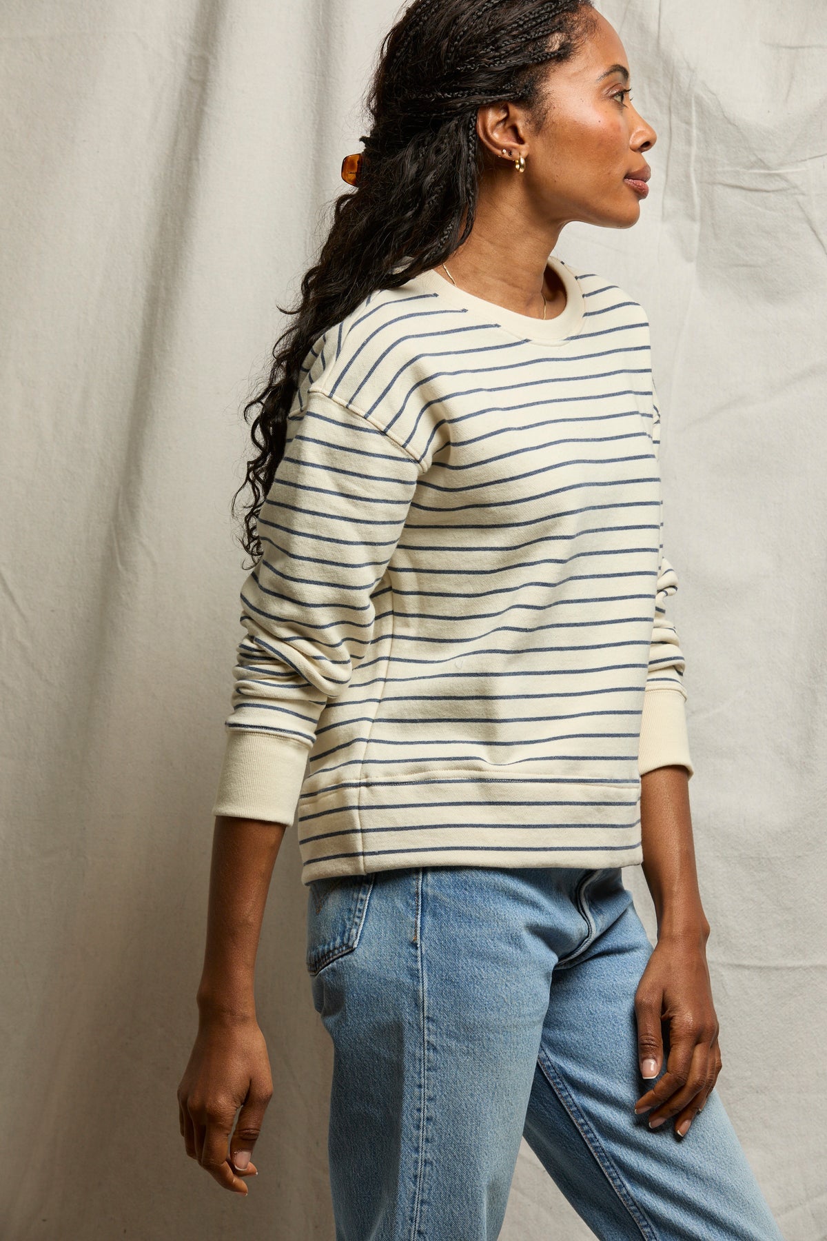 Perfect White Tee Tyler Sweatshirt in natural night stripe