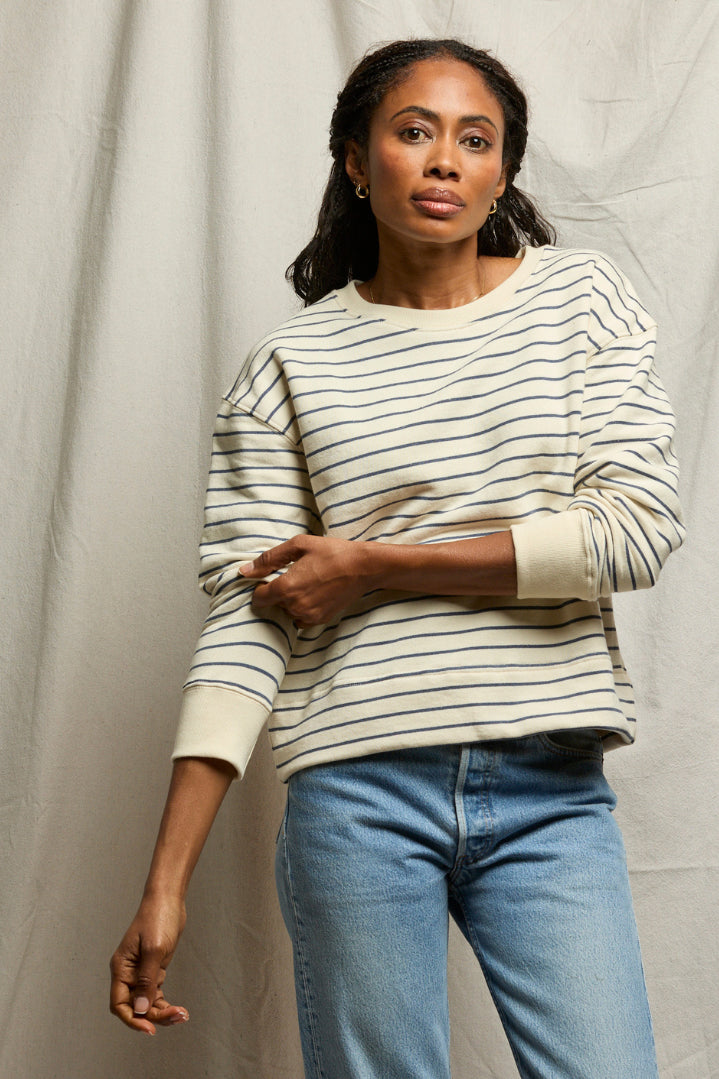 Perfect White Tee Tyler Sweatshirt in natural night stripe