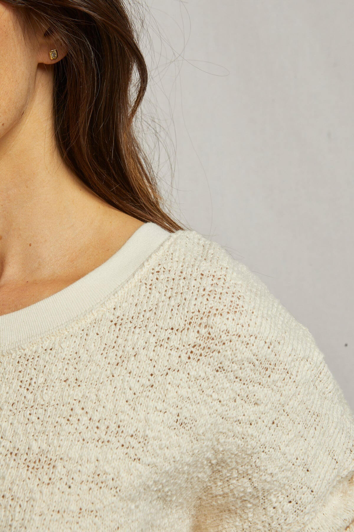 Perfect White Tee Juliette cotton mesh long sleeve pullover in natural