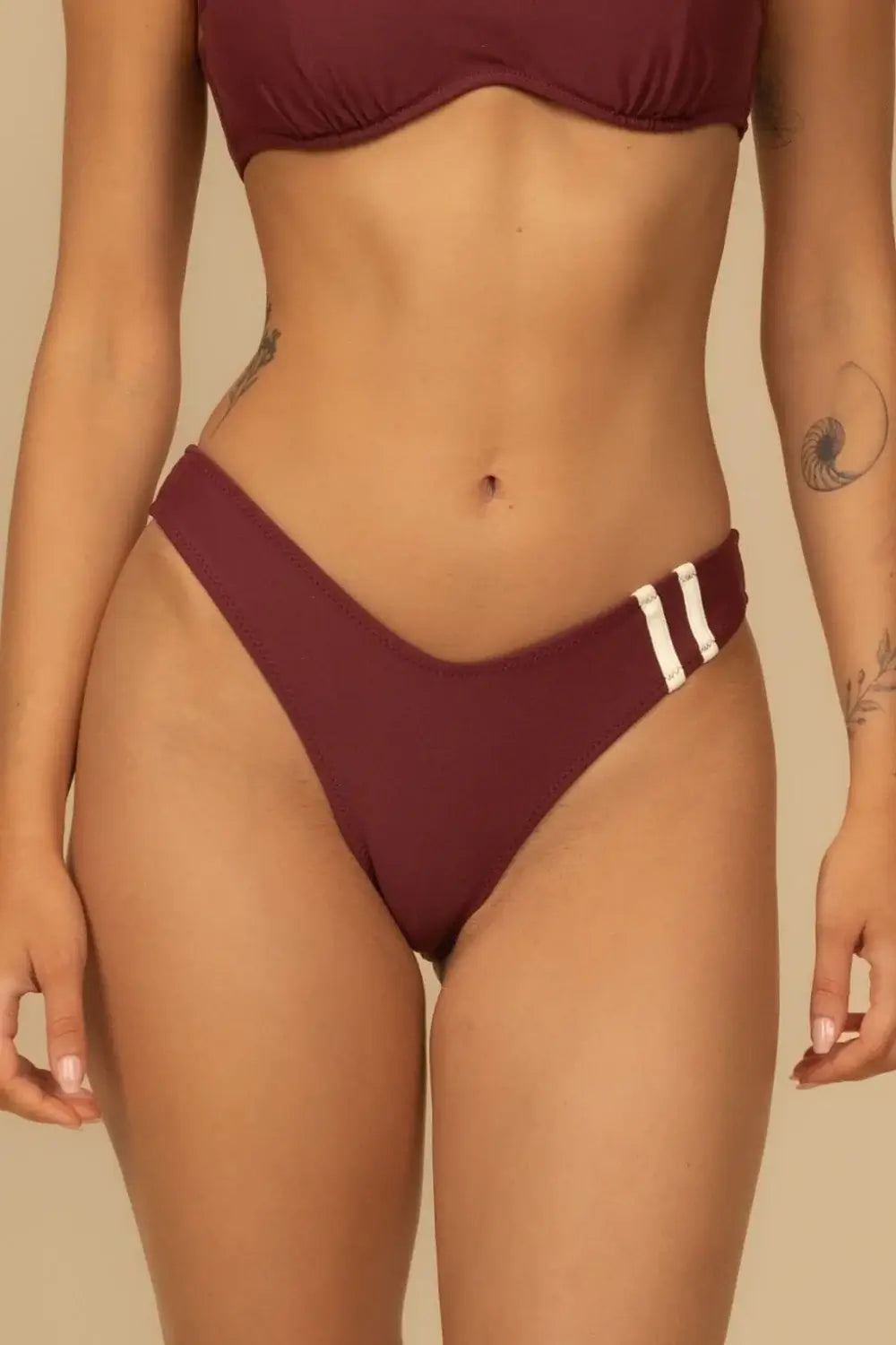 Montce Lulu ZigZag High Cut Bikini Bottom in Maroon