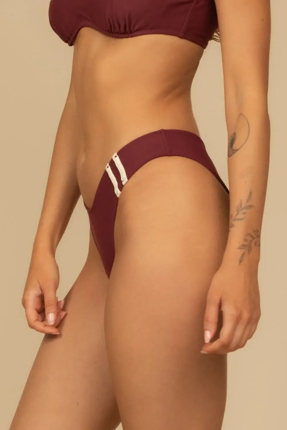 Montce lulu bikini bottom in maroon with white side stripes