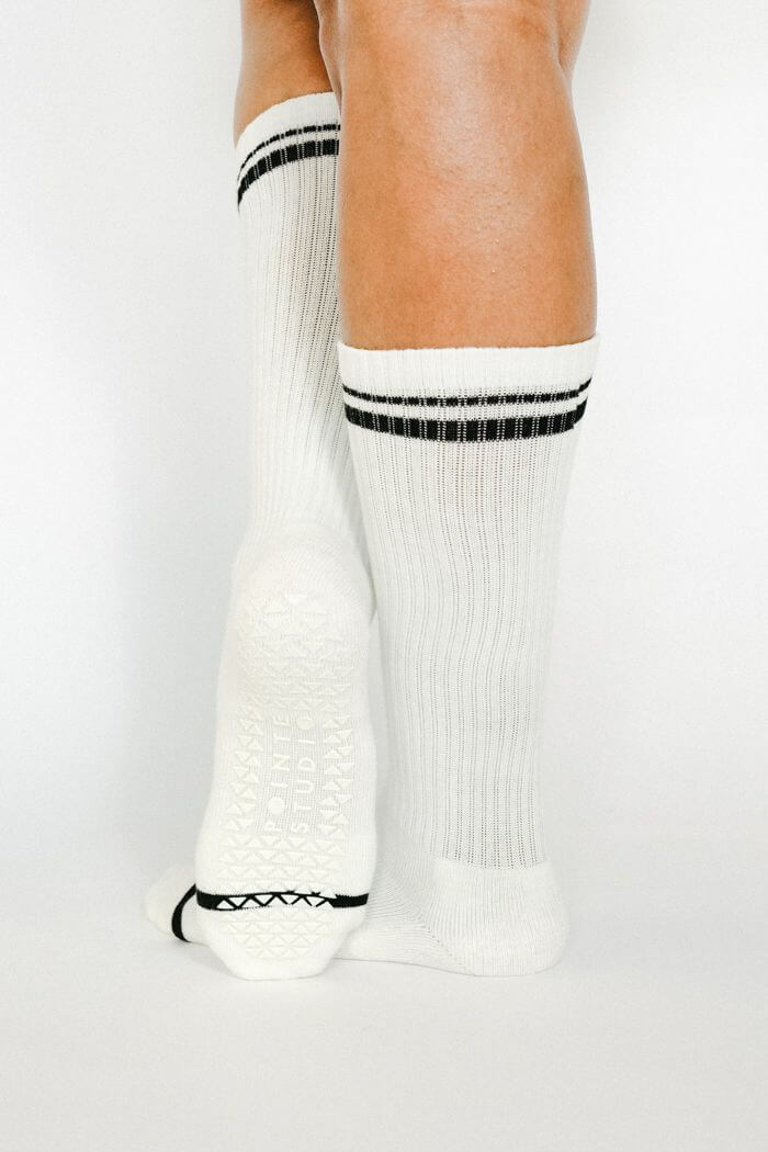 Pointe Studio varsity crew grip socks in white