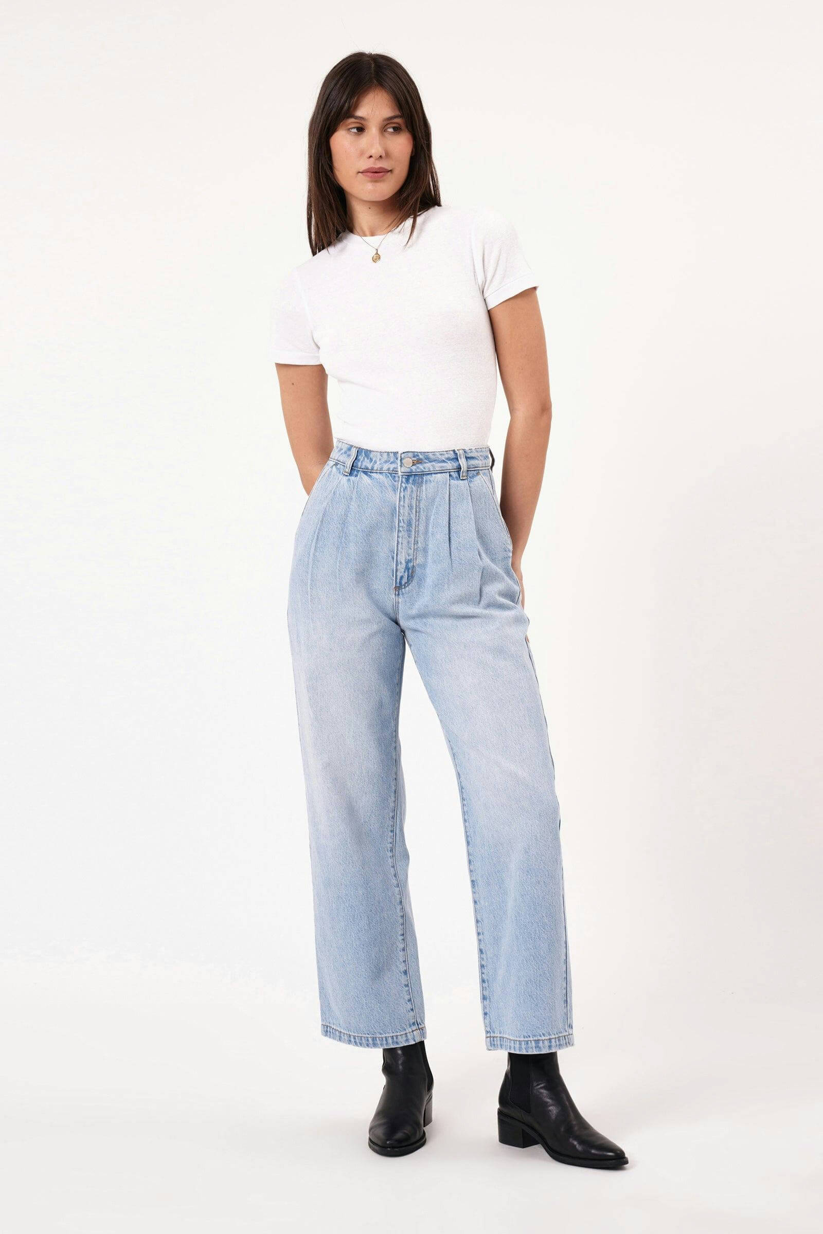 Rolla's Chloe pleated denim in light blue