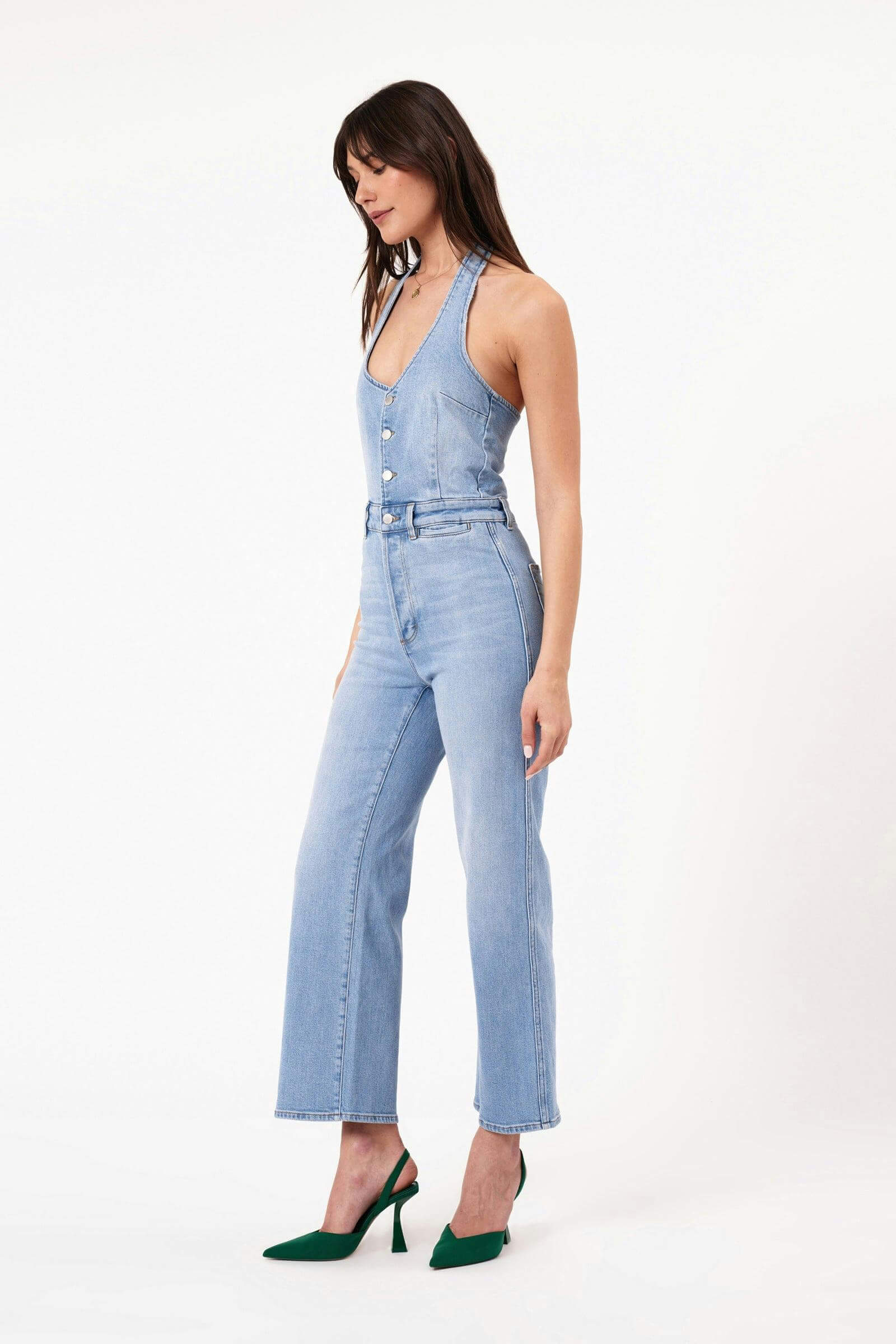 Rollas Jeans halter jumpsuit in mid vintage blue