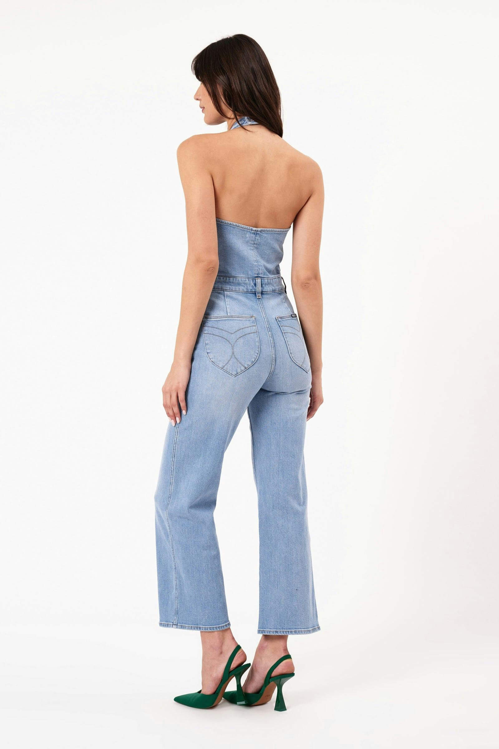 Rollas Jeans halter jumpsuit in mid vintage blue