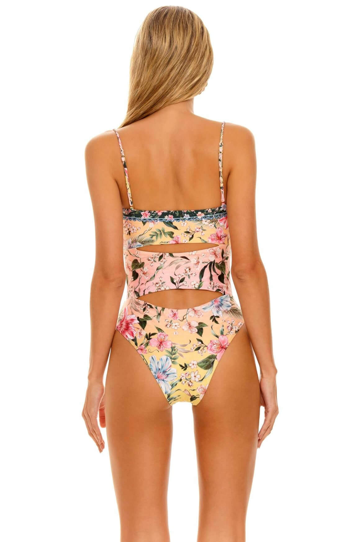 cut out tie up bandeau one piece swim