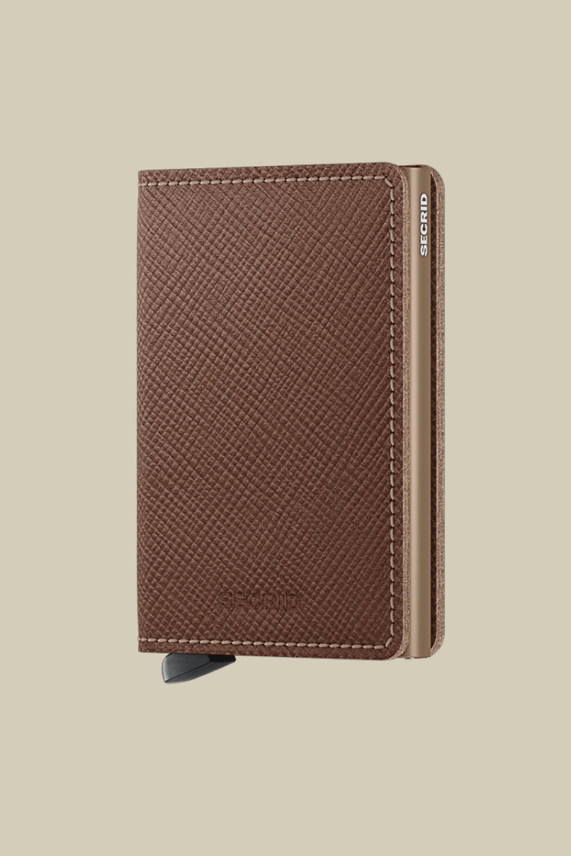 Secrid slim wallet in saffiano caramel
