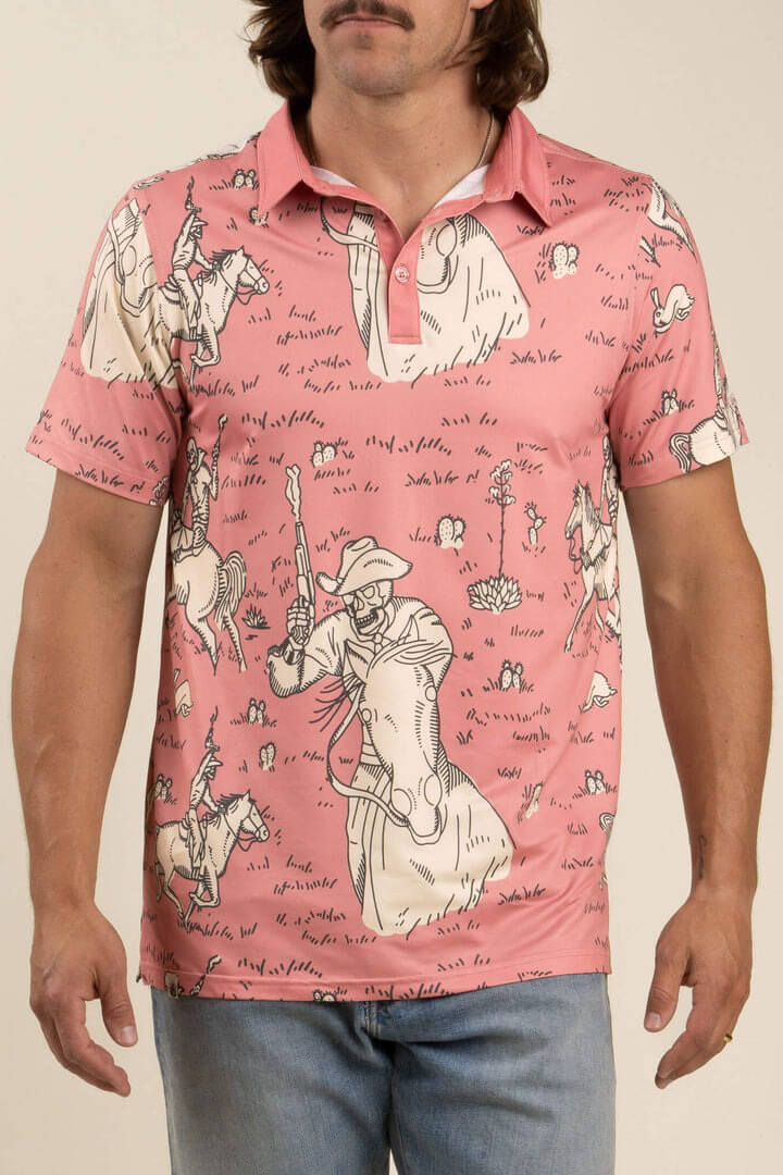 Sendero high noon performance polo in skeleton riders. Sendero Provisions men’s fashion. Sendero Provisions women’s fashion. Western clothing for men. Western clothing for women. Wild West clothing for men. Wild West clothing for women. Texan fashion for men. Texan fashion for women. Western fashion for men. Western fashion for women. Sendero Provisions women’s bandana. Sendero Provisions men’s bandana. Sendero Provisions women’s hat. Sendero men’s hat. Sendero Provisions men’s shirt.