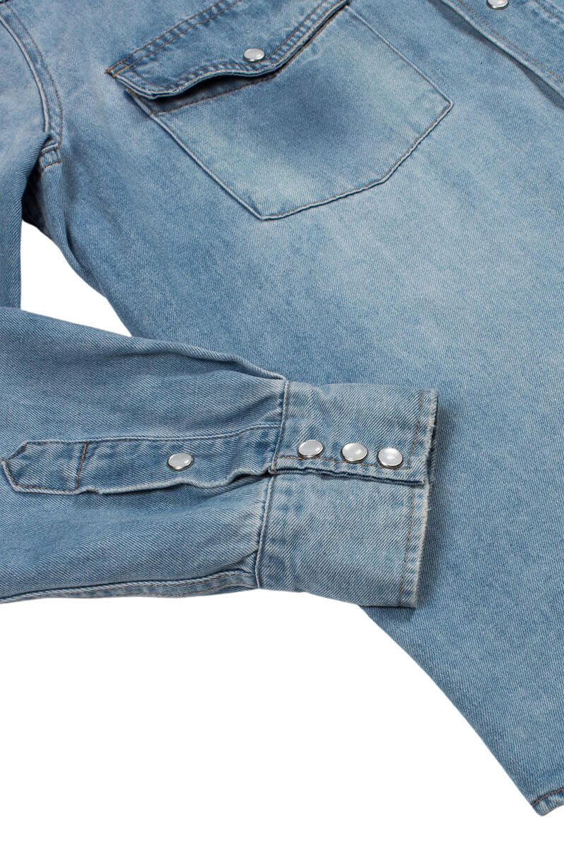 Sendero Wyatt Pearl Snap Shirt in vintage denim