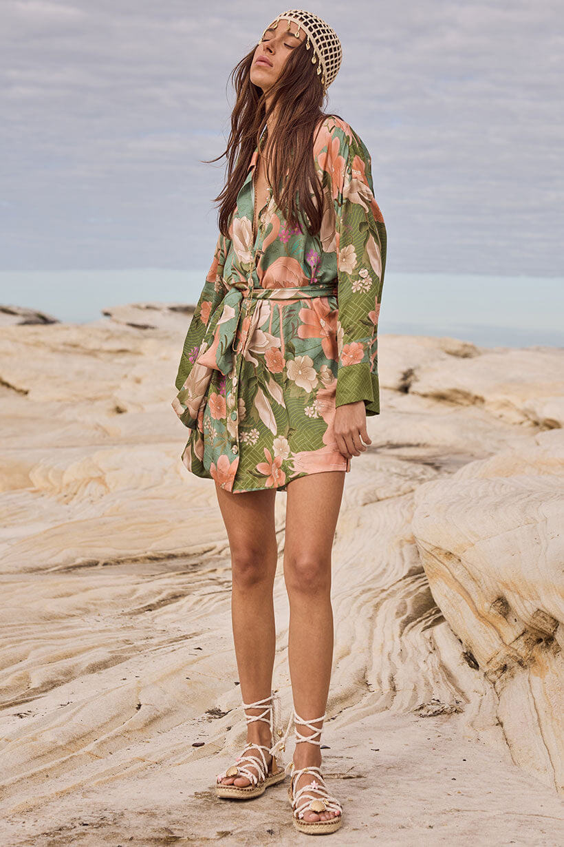 Spell Floridian Shirt Dress in sage