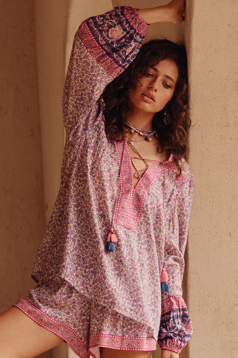 Spell little bird lace up blouse in berry