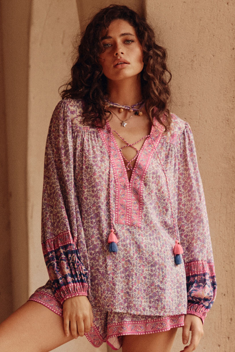 Spell little bird lace up blouse in berry