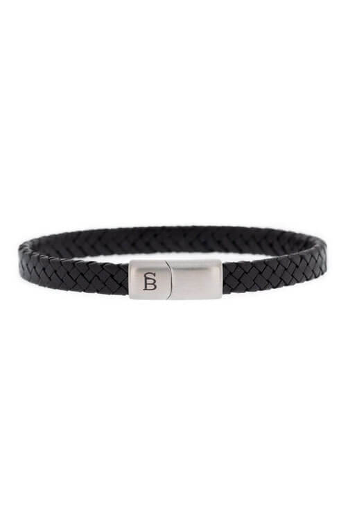 Steel and Barnett silver riley leather bracelet in black