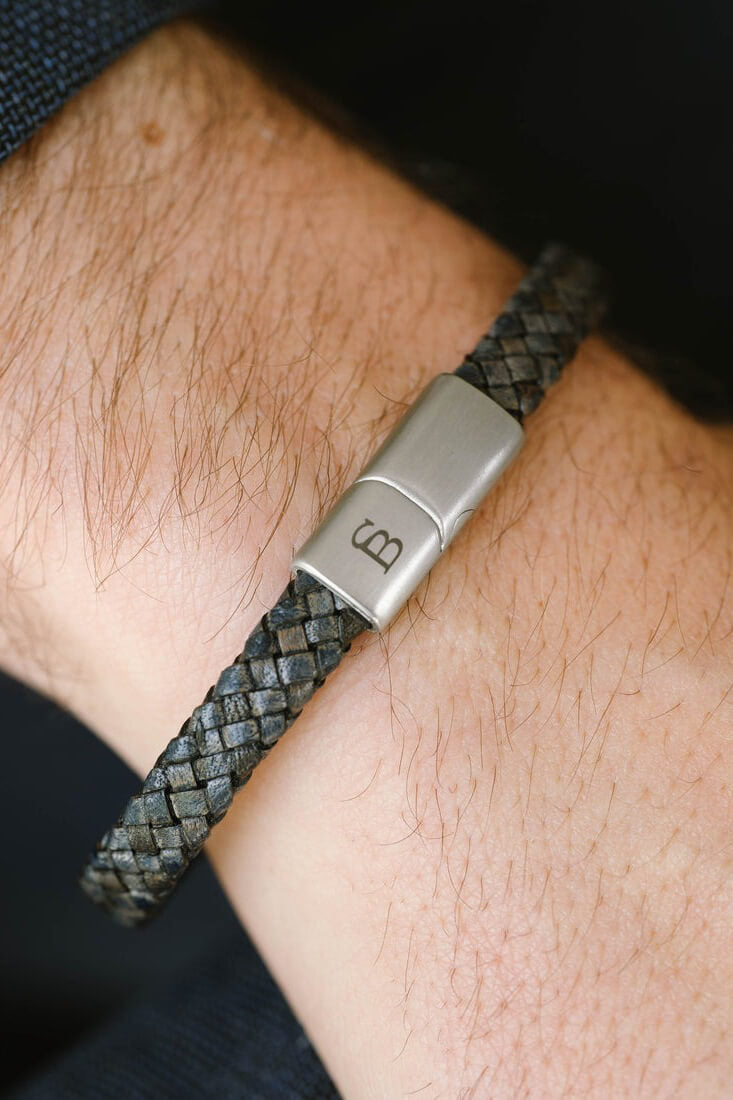 Steel and Barnett silver riley leather bracelet in marine