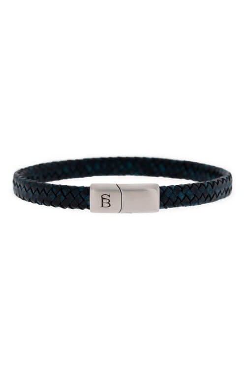 Steel and Barnett silver riley leather bracelet in marine