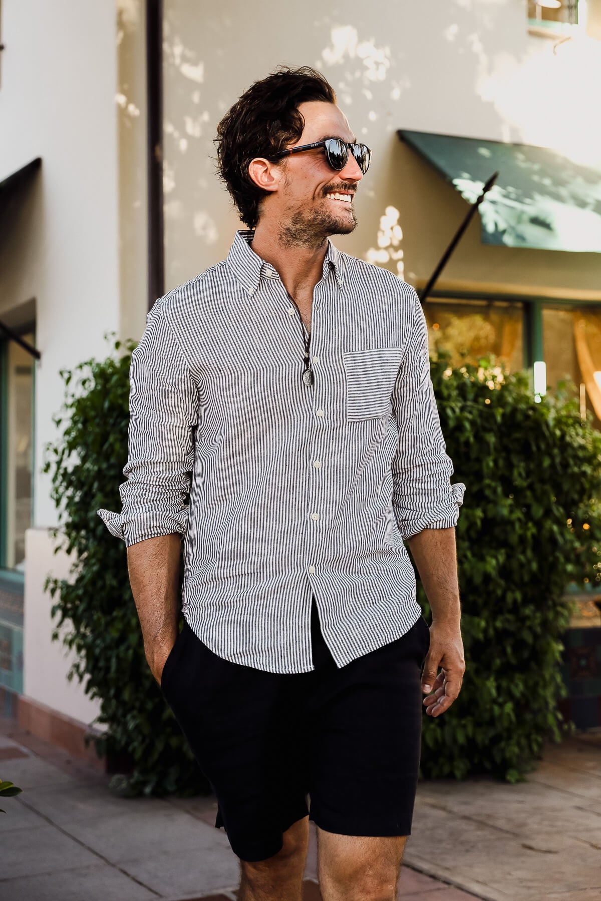 mens linen stripe button down