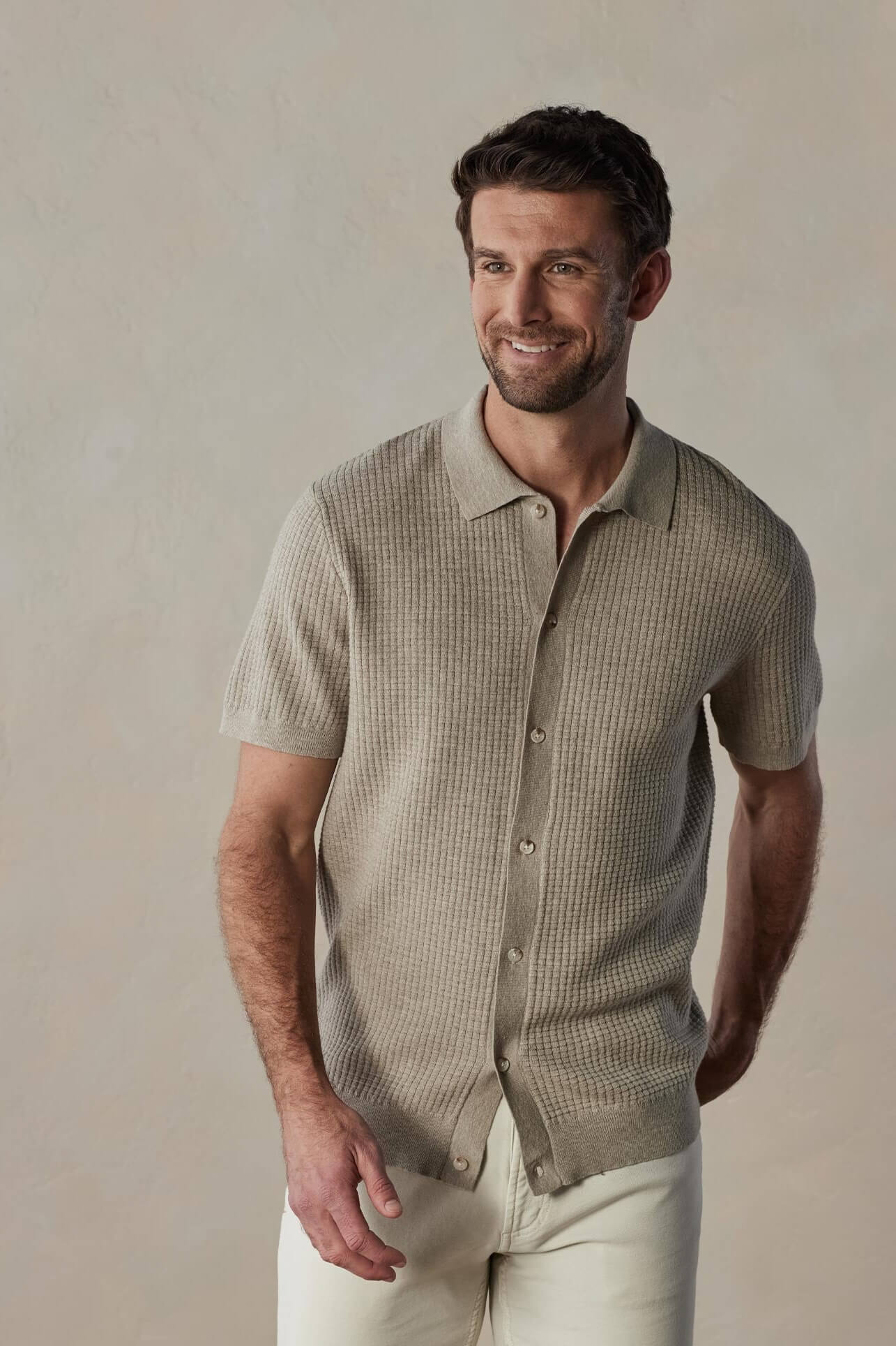 The Normal Brand waffle stitch button up in flax