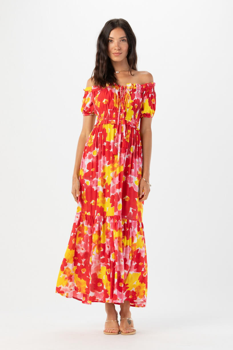 Tiare Hawaii blossom maxi dress in watercolor dreams red