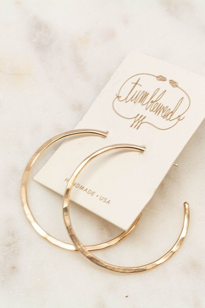 Tumbleweed shop and studio stud hoops in 14k gold fill