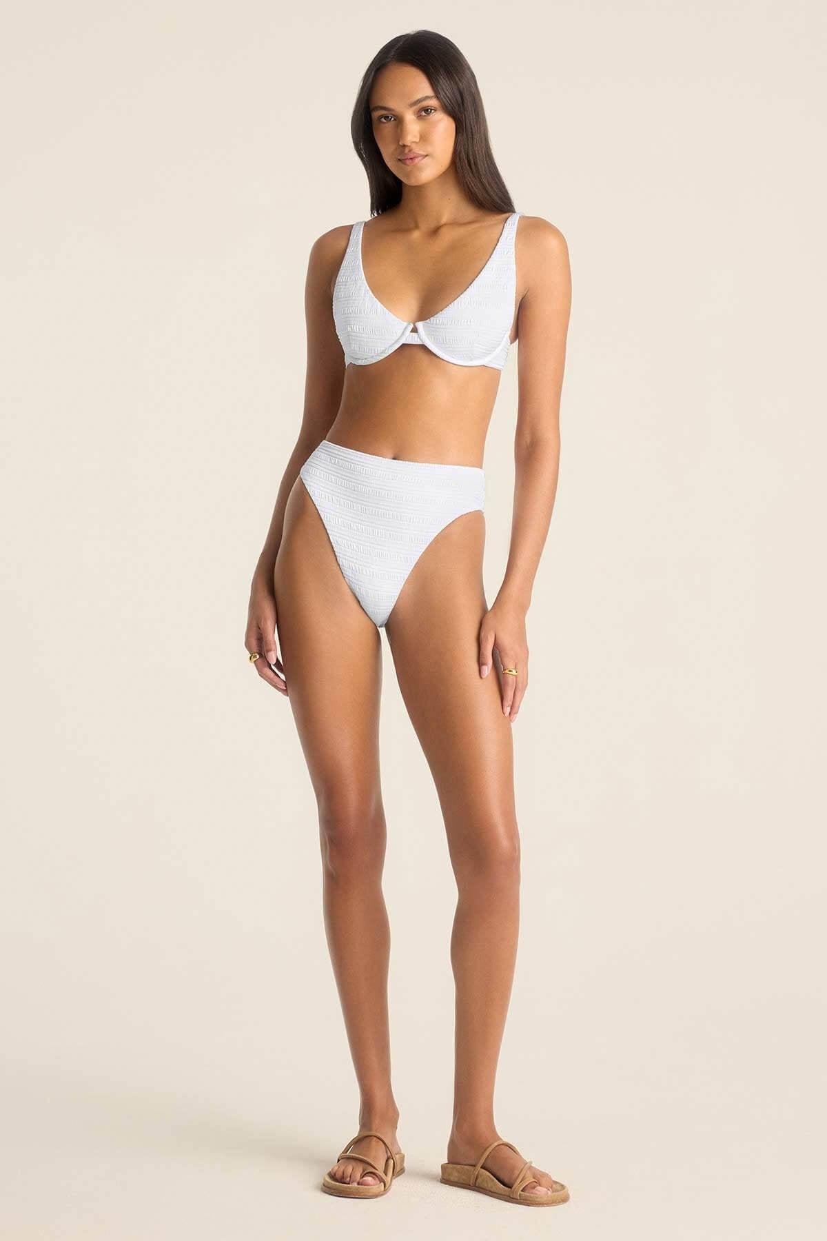 Vitamin A Barcelona bottom in white seersucker stripe