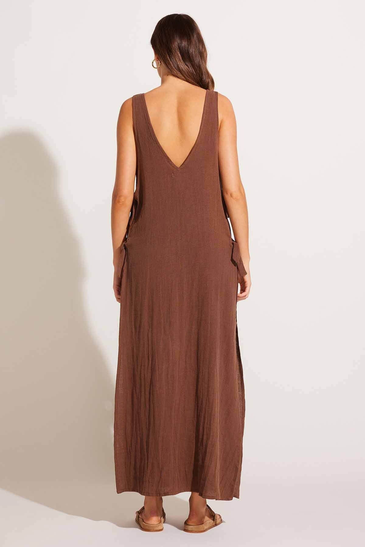 Vitamin A riviera dress in mocha brown