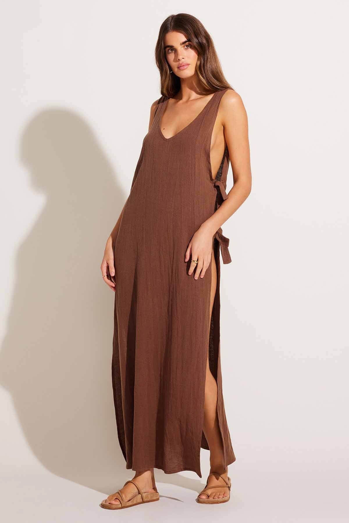Vitamin A riviera dress in mocha brown