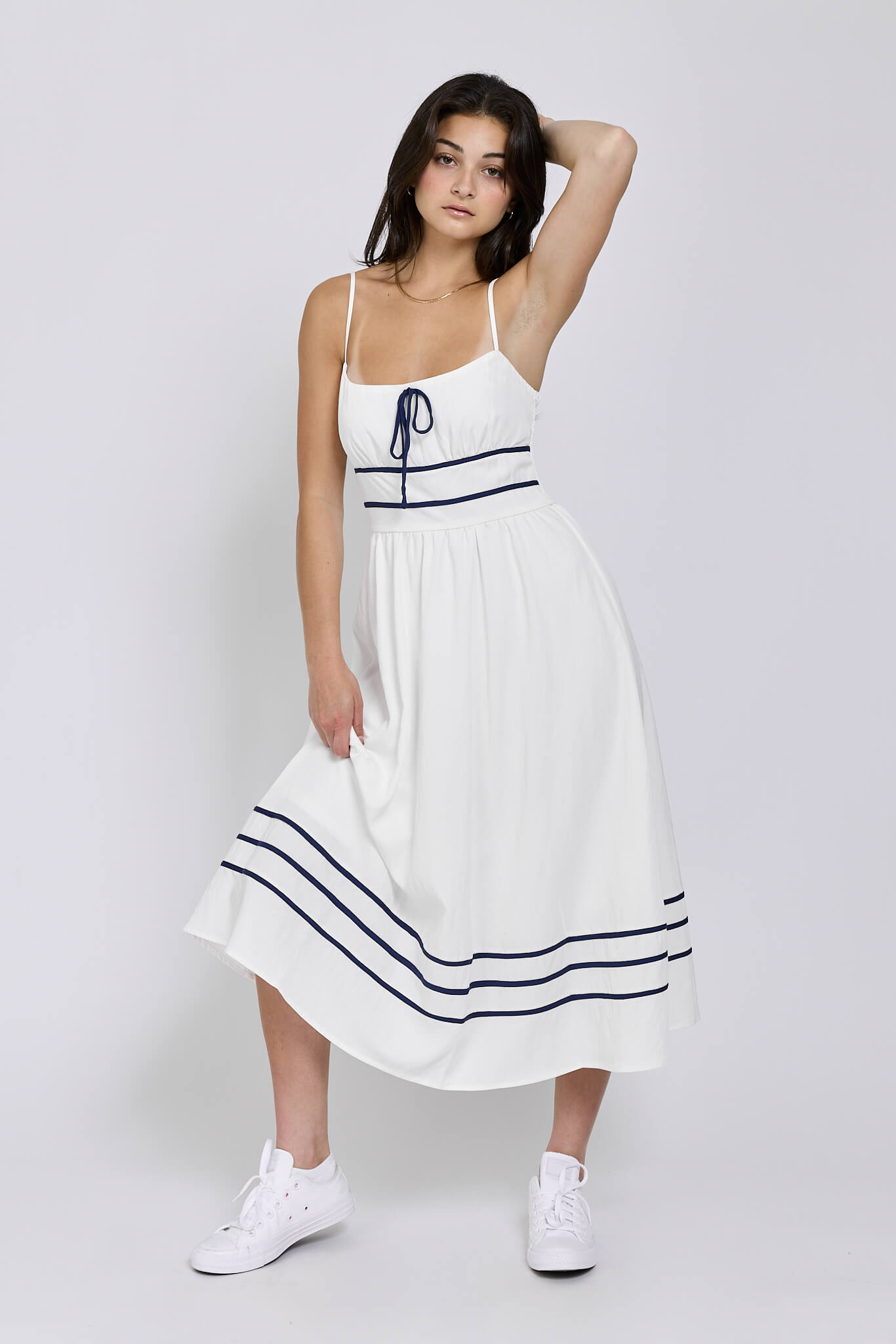 Womens white midi dress with navy details