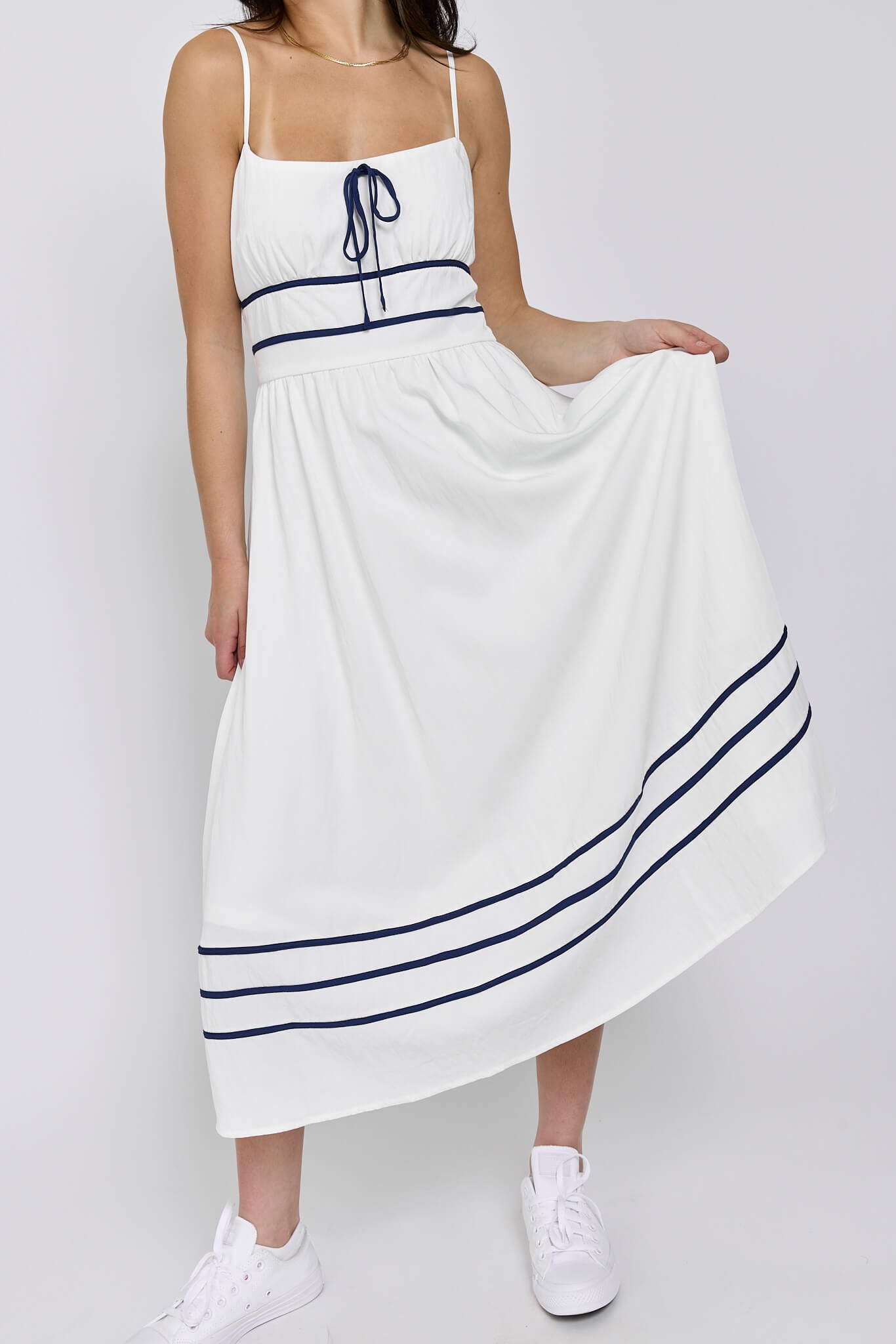 Womens white and navy midi dress