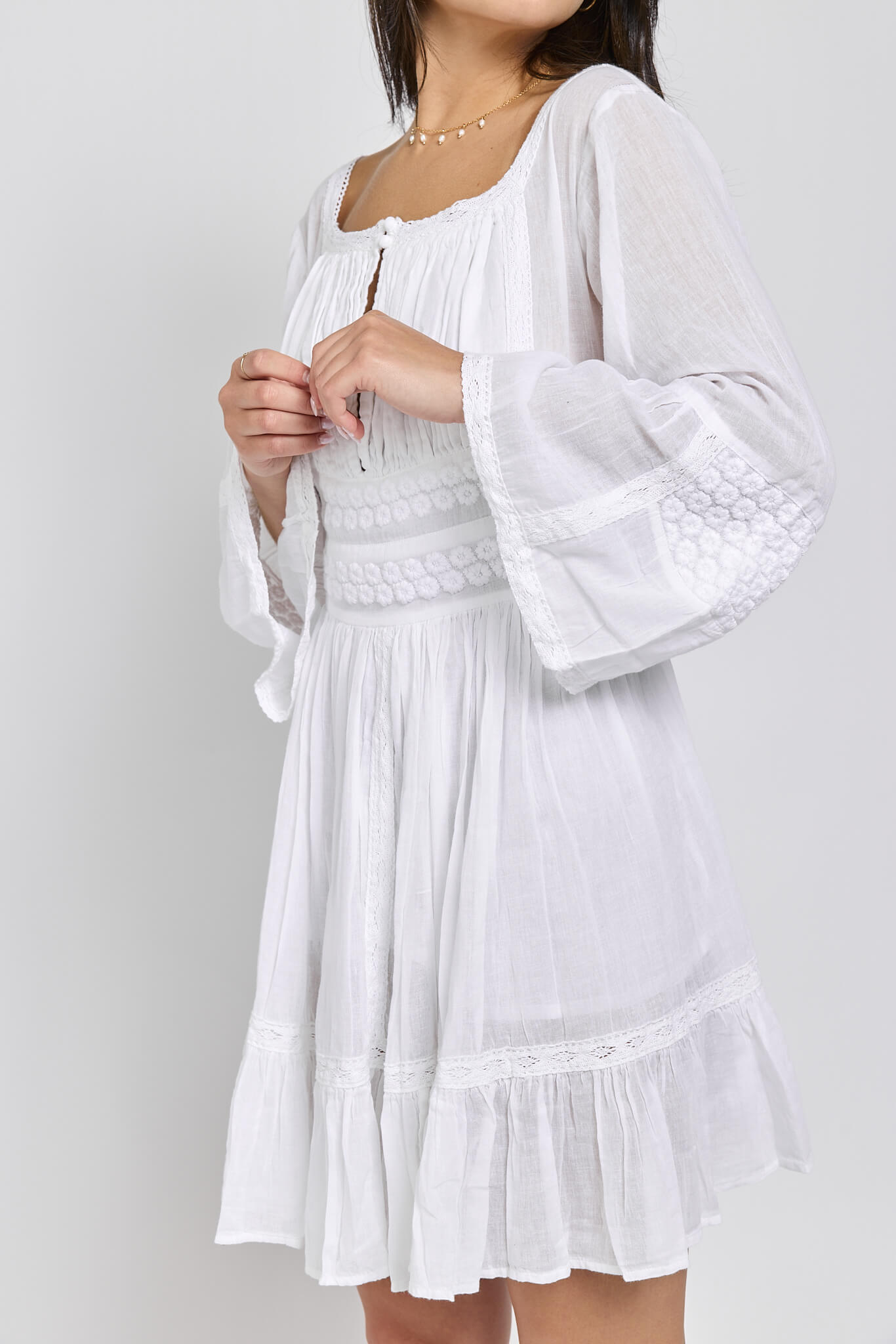 Womens bell sleeve cotton dress with slip equipped