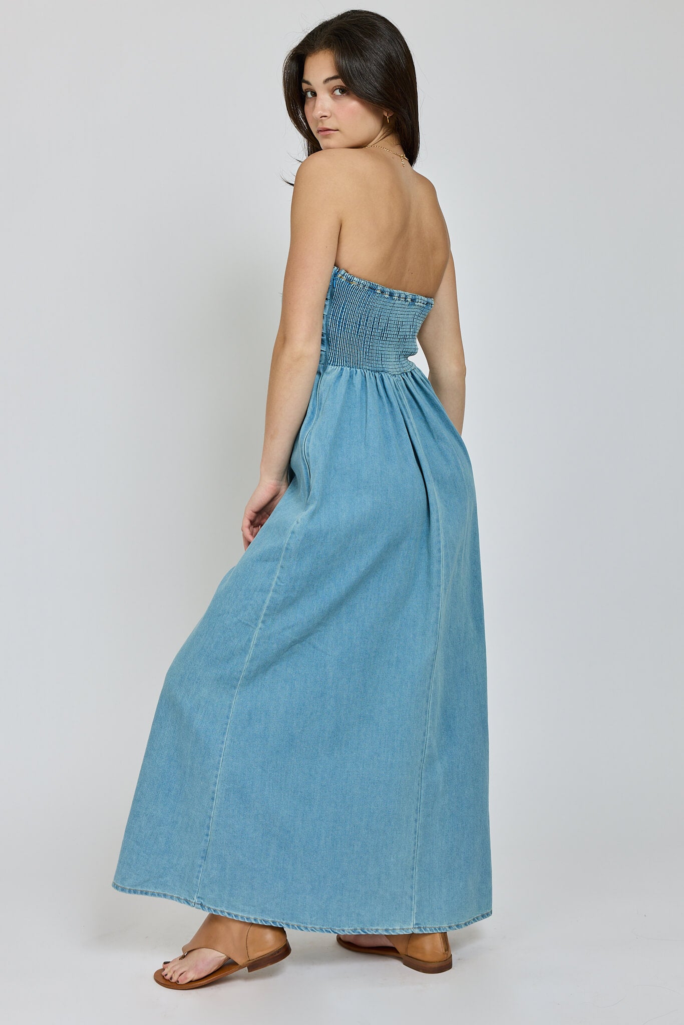 Womens smocked strapless midi dress