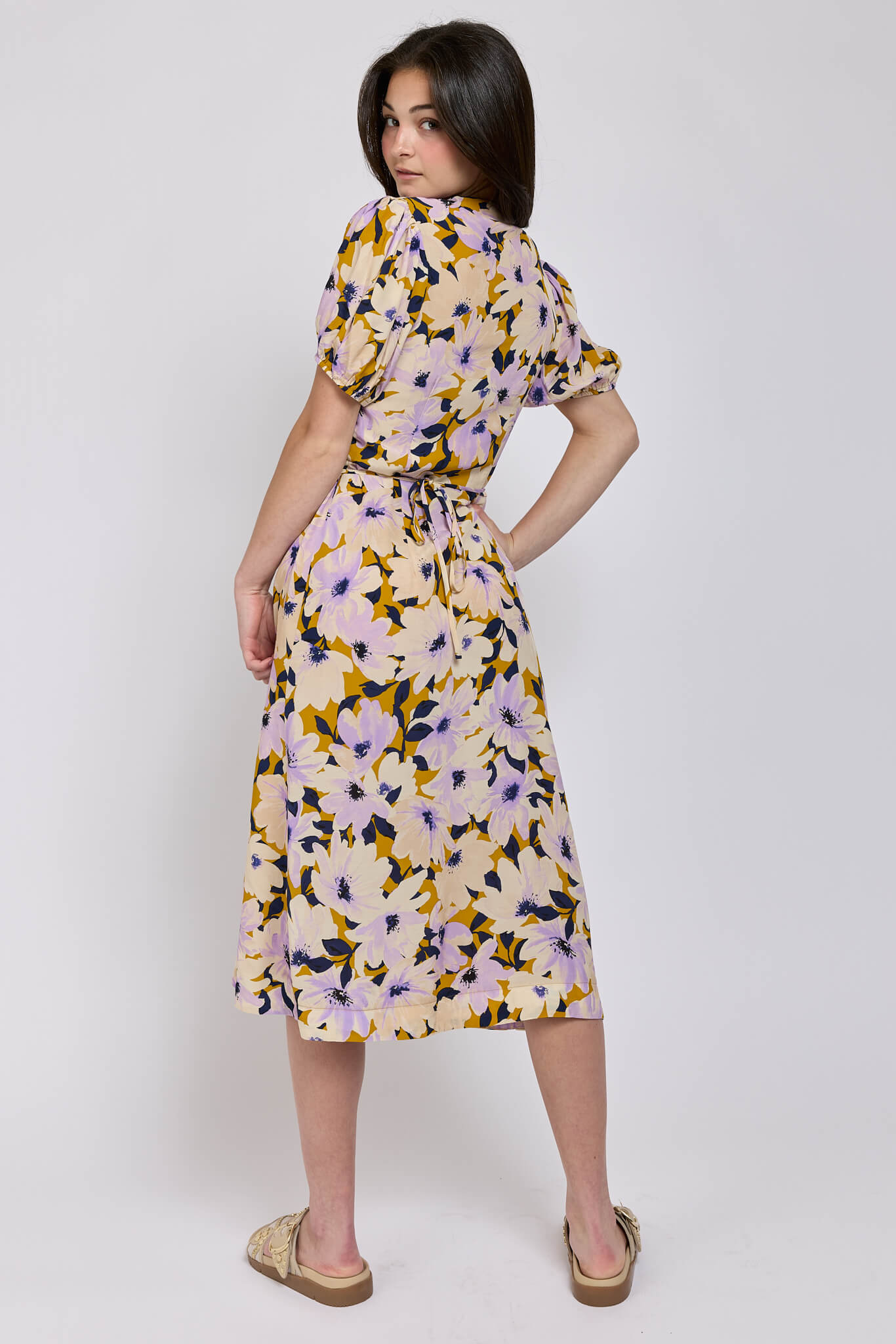 Womens wrap tie back midi dress