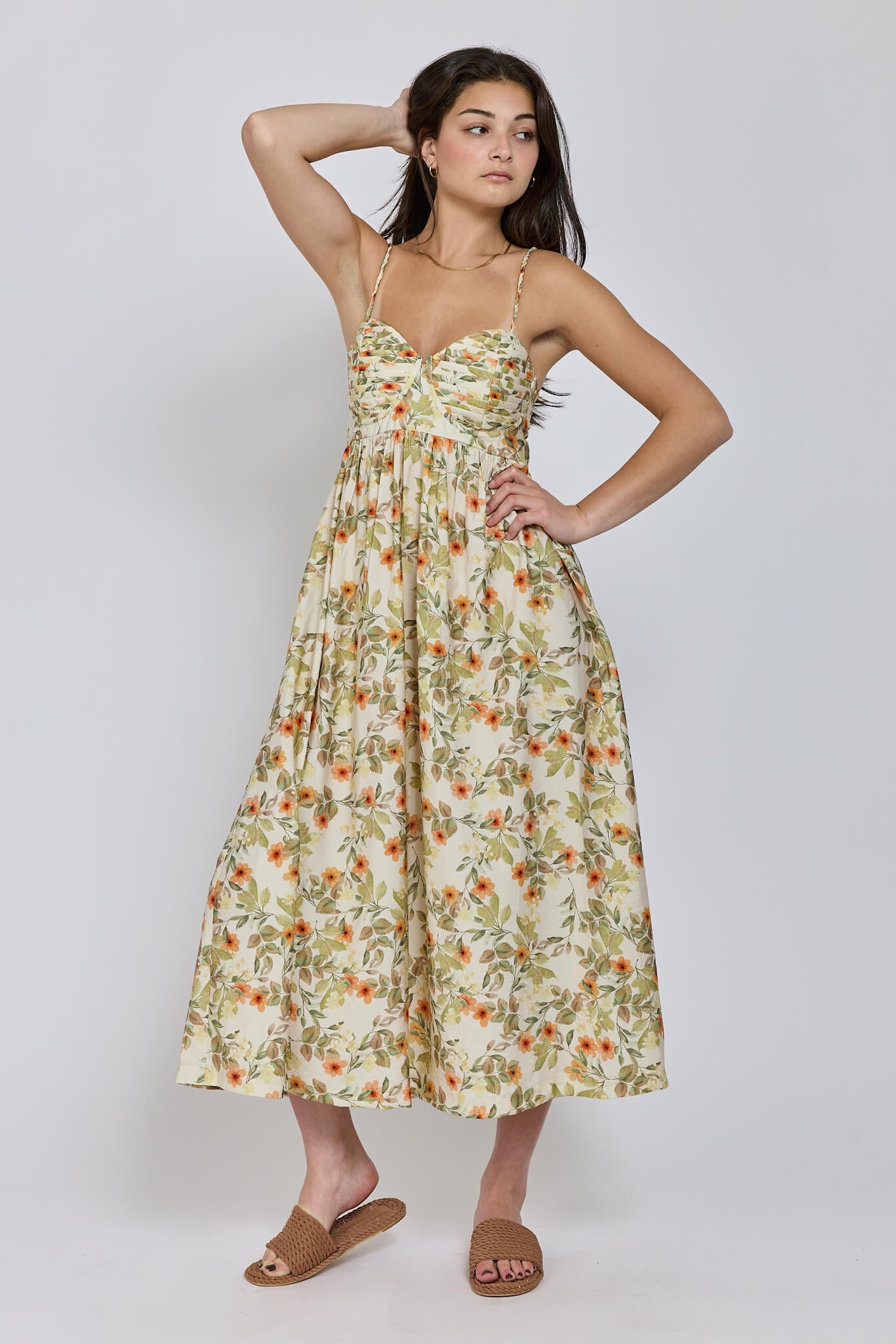 Womens midi dress with floral pattern throughout