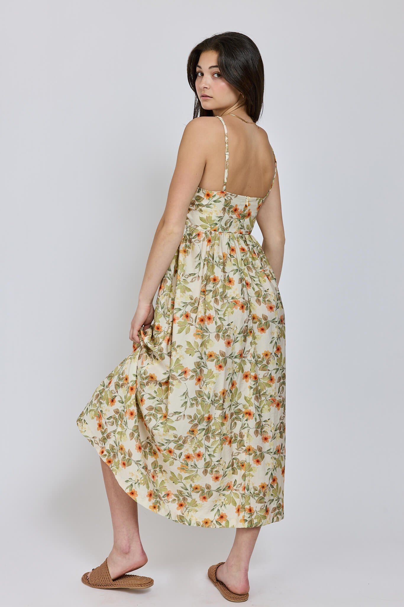 Womens midi dress with zipper closure and braided adjustable straps
