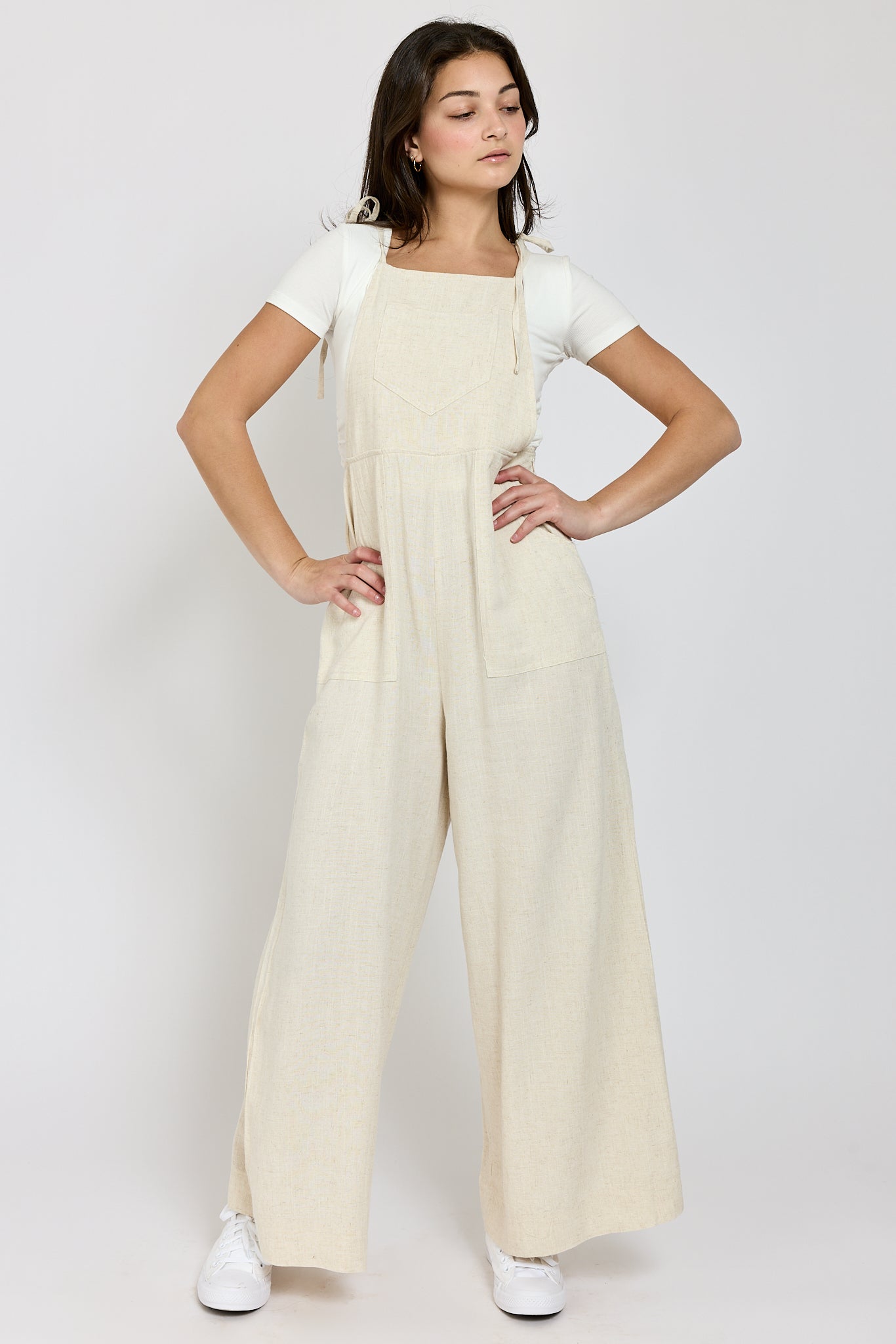 Womens linen tie strap jumpsuit