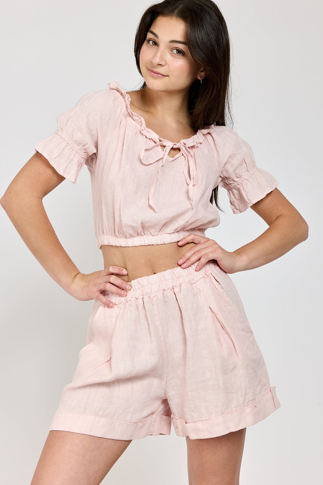 Womens high waist linen shorts