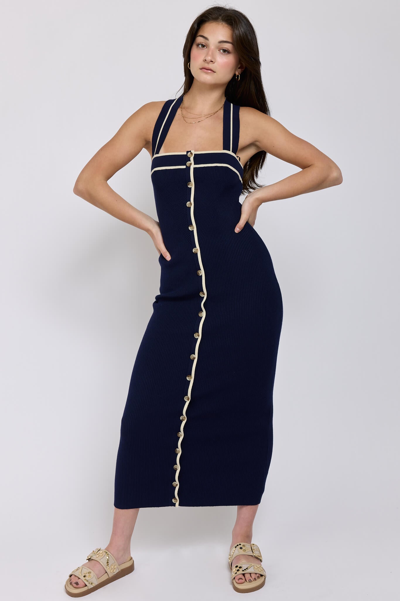 womens buttondown thick strap dress