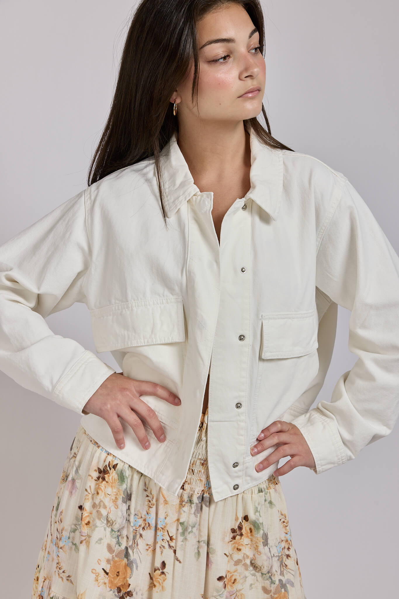 Womens denim snap button jacket