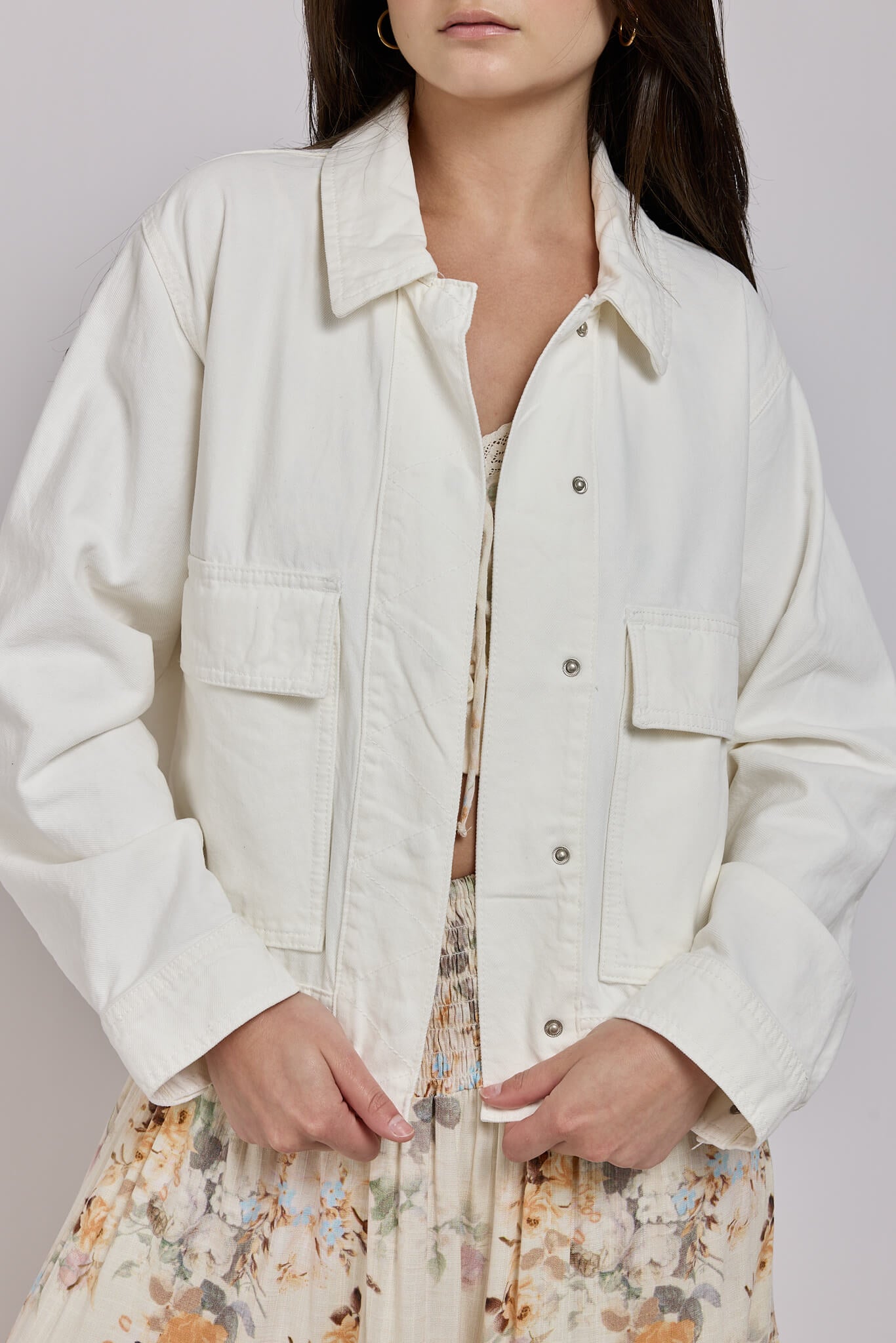 Womens denim jacket with two front pockets