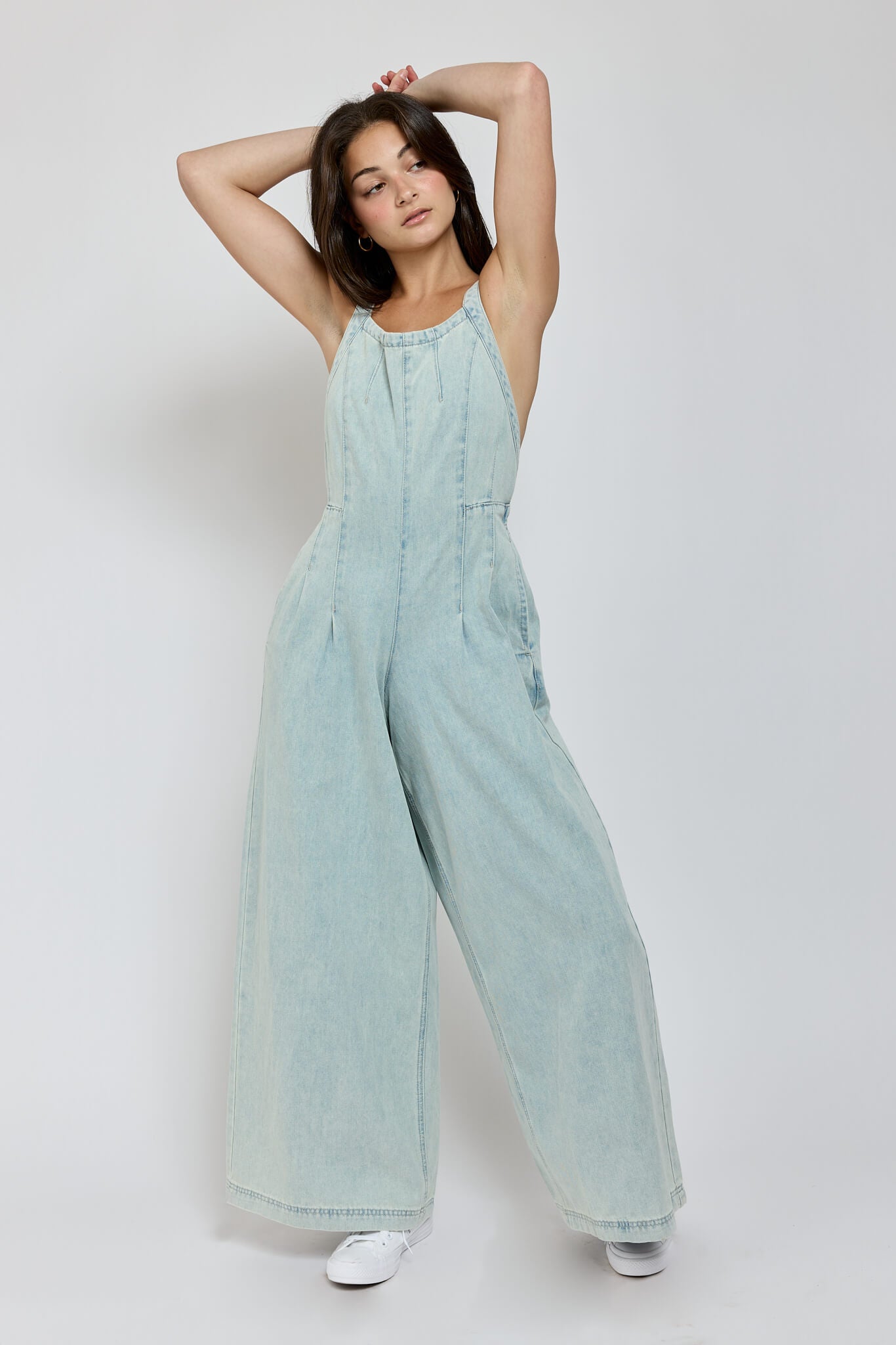 Womens denim light wash jumpsuit