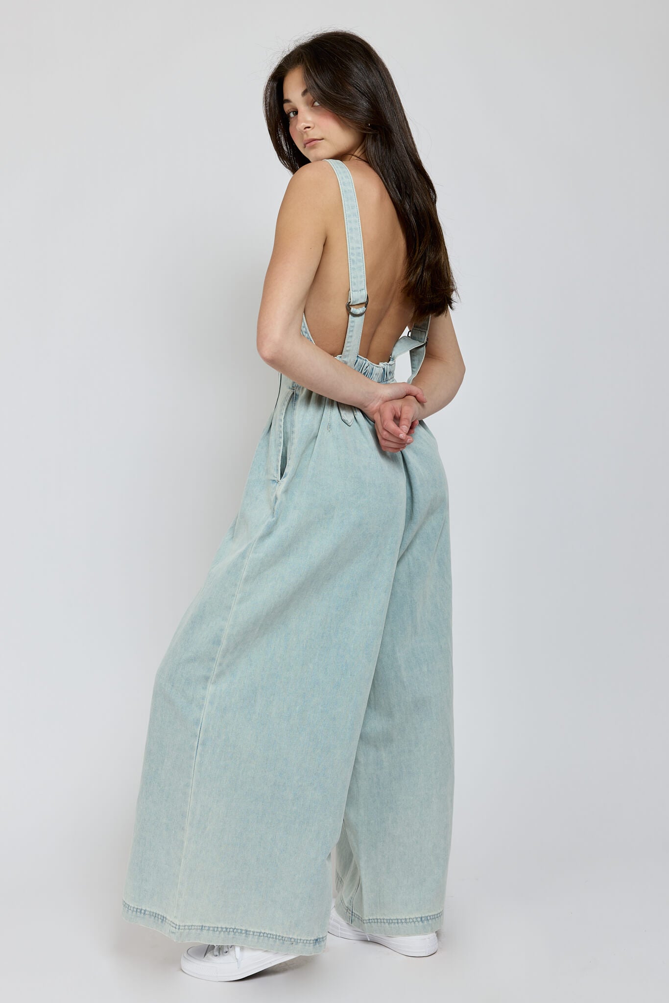 Womens stretchy waist wide leg jumpsuit