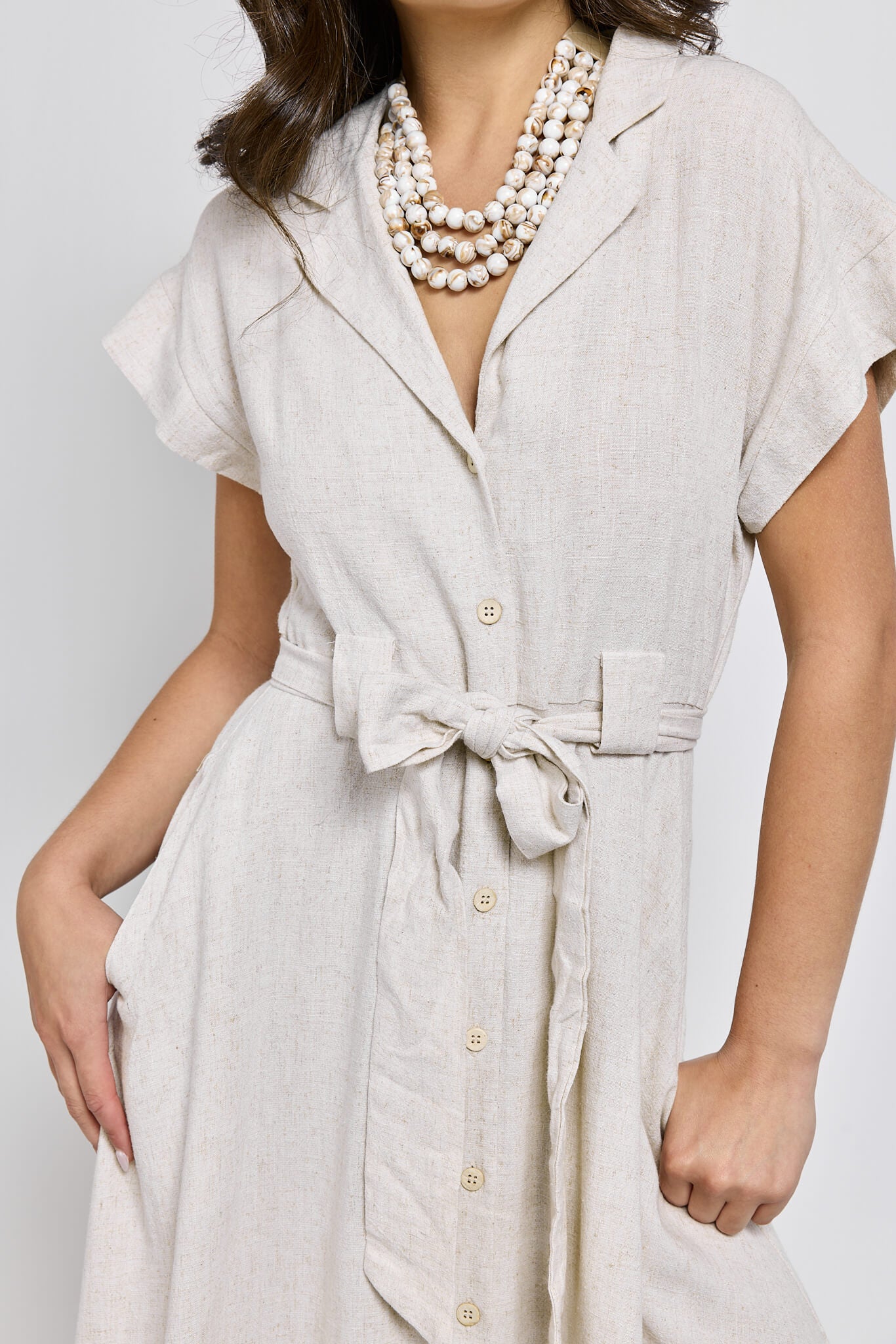 Womens bottonup midi dress with optional waist tie