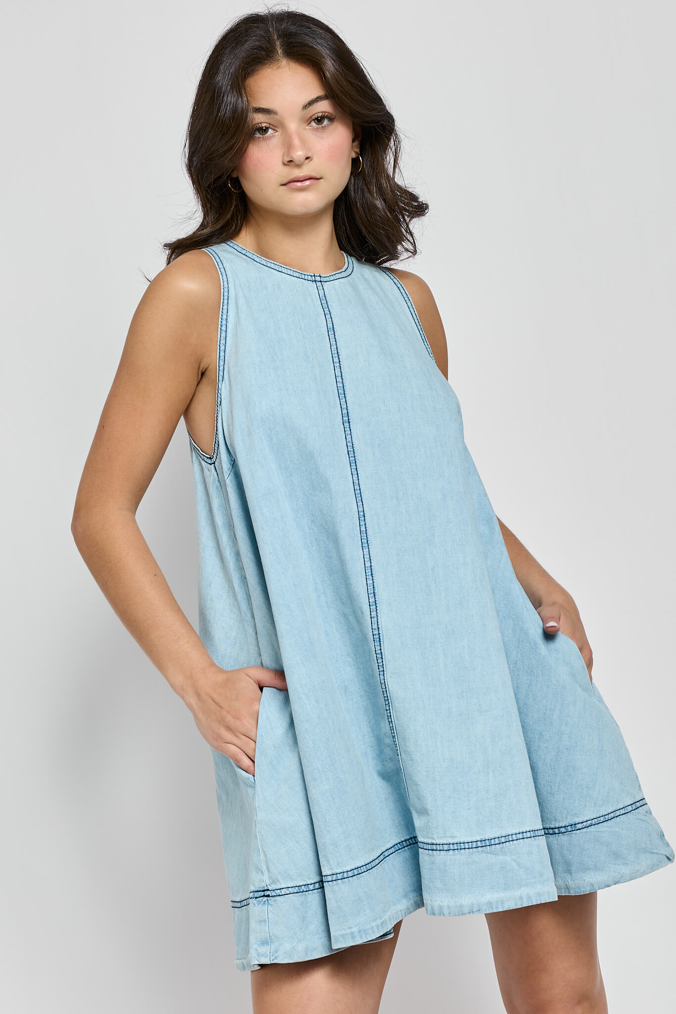 Womens denim A line mini dress