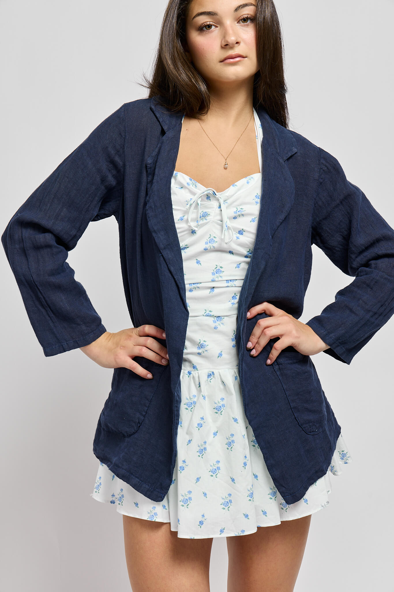 Womens navy blue Italian linen blazer