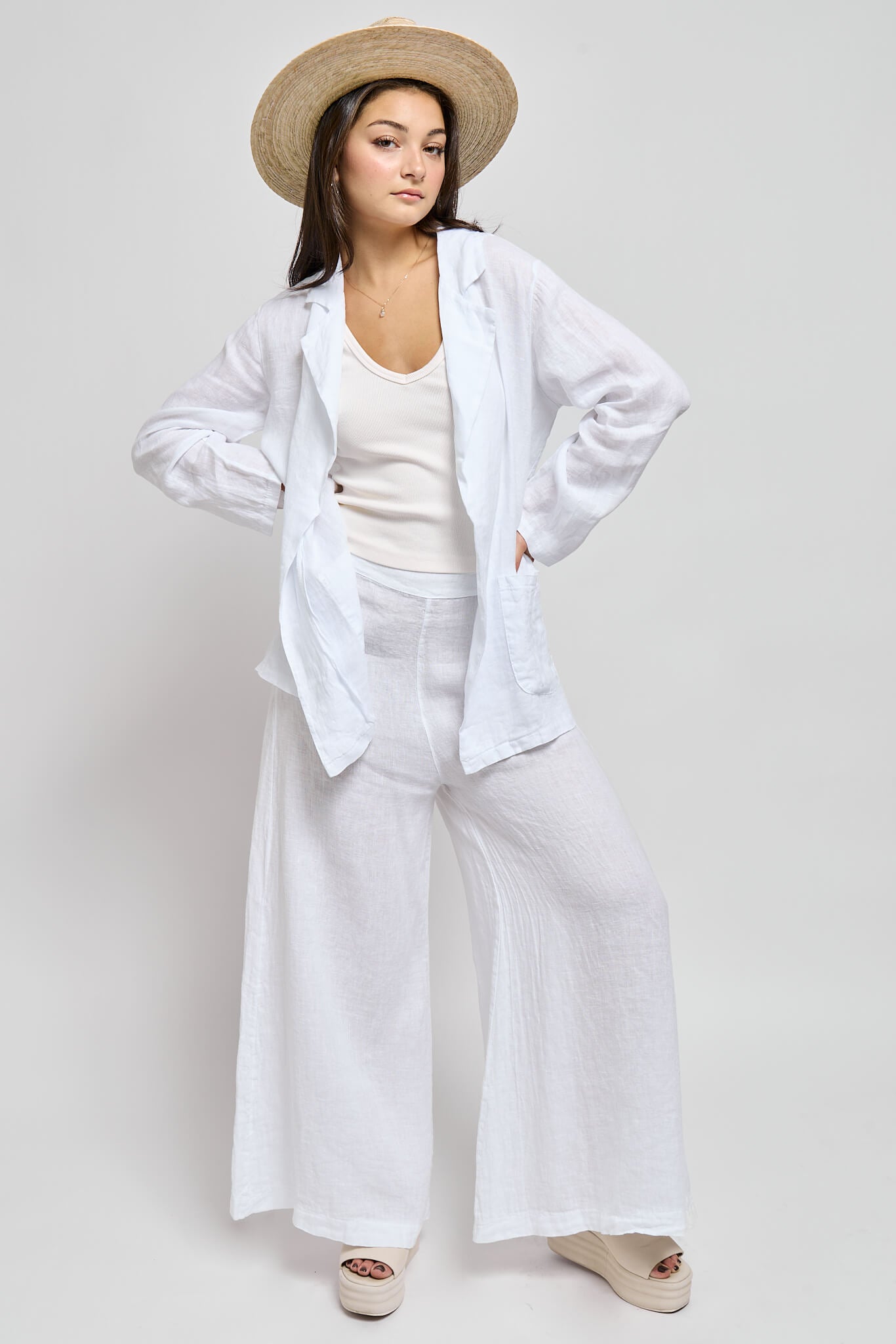 Womens full length white italian linen blazer