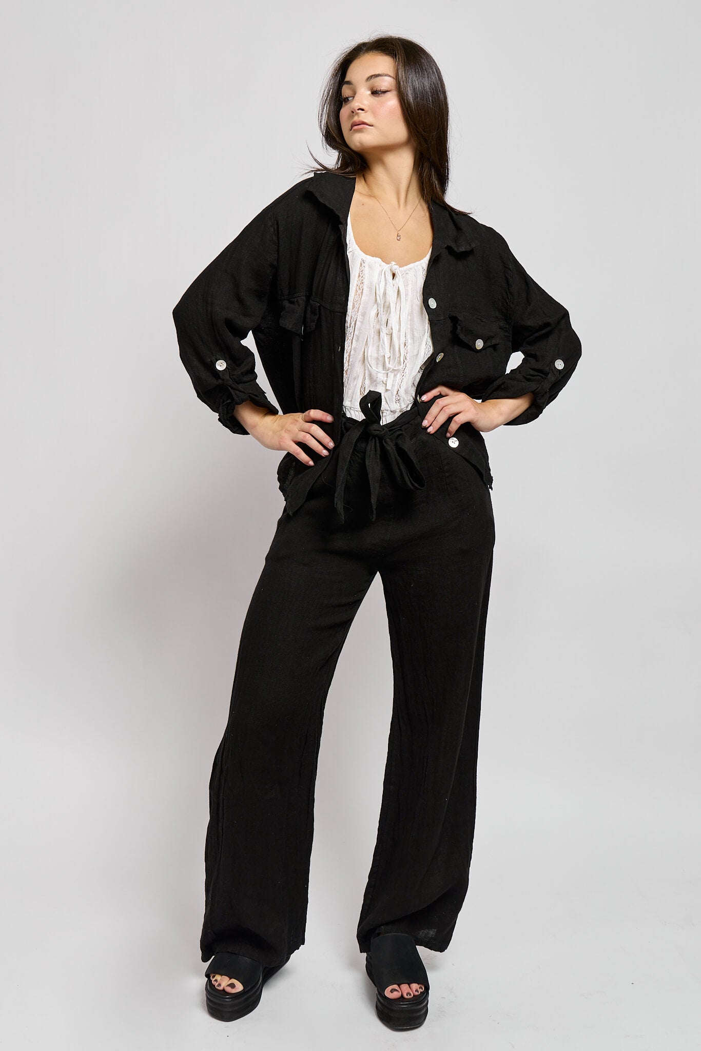 Womens italian linen straight leg trousers