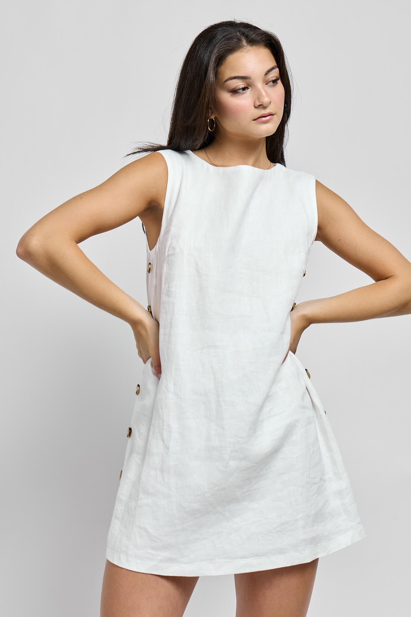Womens sleeveless lined white mini dress